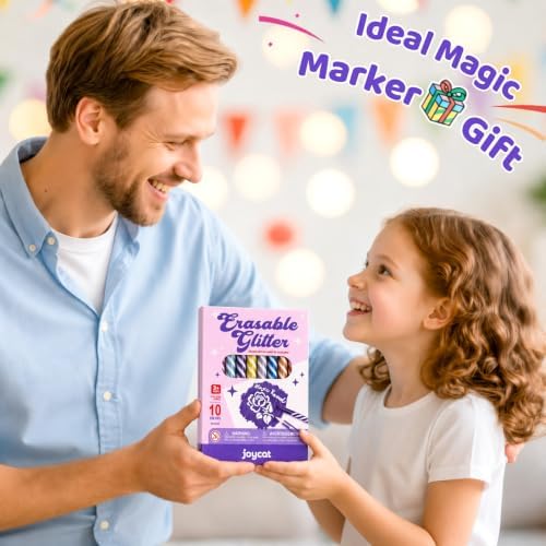 JoyCat 10-Color Erasable Glitter Markers for Kids, Dual Tip Sparkle Pens