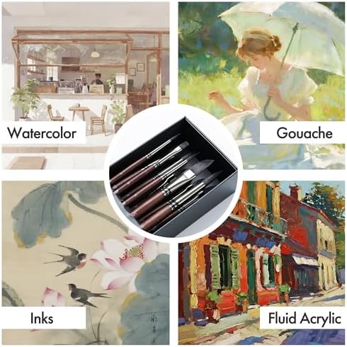 Artify Watercolor Brushes Professional, 14pcs Mixed Squirrel Hair Watercolor Paint Brush Set - Balanced Spring & Watercolor Absorption & Paint Release, Round/Flat/Filbert/Angled/Liner Tips