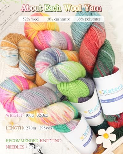 Katech 6 Pack Wool Yarn for Crocheting-Sock Yarn for Knitting Burnt Orange