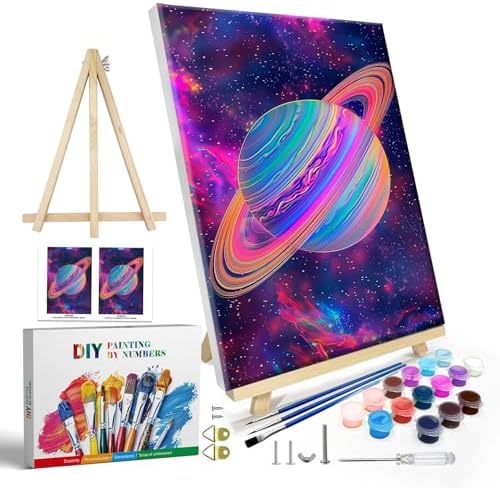 JOOZ Paint by Numbers Kit for Adults with Frame, Planet, 8x12 Inch