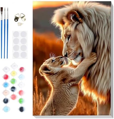 Bowetile Framed Lion Paint by Numbers Kit for Adults, Adults' Paint-by-Number Lion Kits on Canvas, Painting by Numbers Animals, DIY Acrylic Number Painting for Home Wall Decor, 8x12in