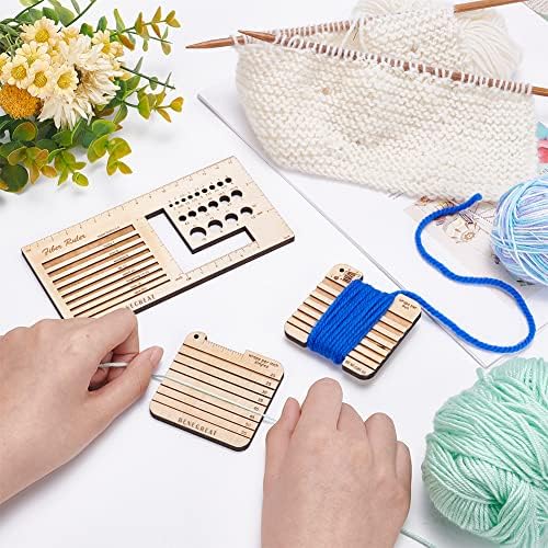 BENECREAT 3Pcs Knitting Needle Gauge Multifunctional Wood Spinning Control Card Knitting Tool for Spinners Yarn WPI Guide Gauge Measuring Tools Crochet Accessories