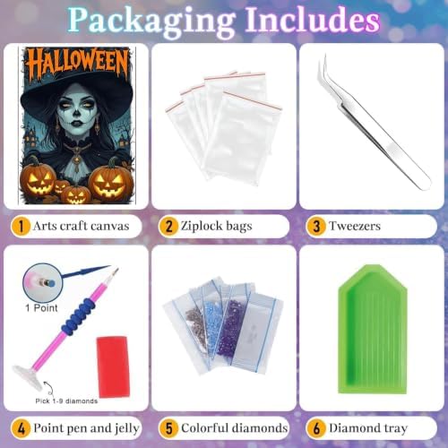 Halloween Diamond Art Kits for Adults,Witch Diamond Painting 12x16inch