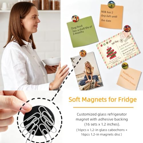 16Pcs DIY Glass Fridge Magnet Kit 1.18in, Cabochons for Fridge Whiteboard