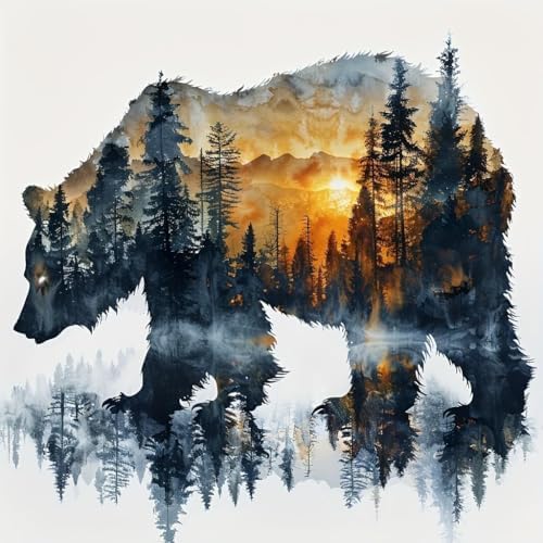 Meothan Paint by Numbers Kit for Adults Beginner 16x16 inch (Without Frame) | Forest Bear Adult Paint by Number Kits on Canvas, DIY Acrylic Oil Easy Painting by Numbers for Home Wall Decor