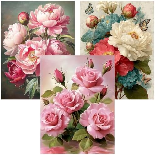WNPOKN 3 Pack Flowers Diamond Art Kits for Adults 12x16inch