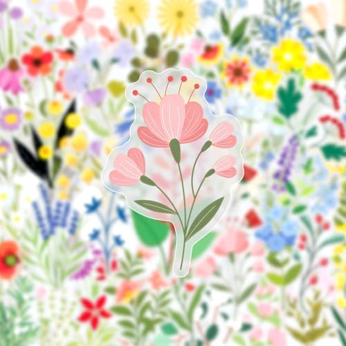 50PCS Transparent Flora Scrapbook Stickers, Flower-F | Vintage Aesthetic Flowers, Vinyl Waterproof, For Scrapbooks Travel Journal, For Water Bottles Laptop Phone