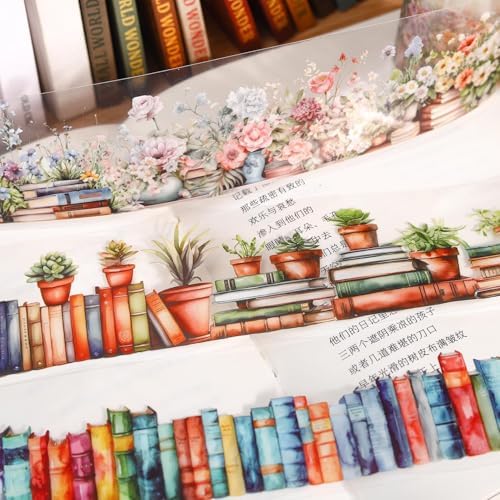 6 Rolls PET Washi Tape Set,Reading Themed Scrapbook Tape Stickers for Journaling,Junk Journal,Planner,DIY Arts Crafts,Notebook,Photo Frame,Phone Case(Book)