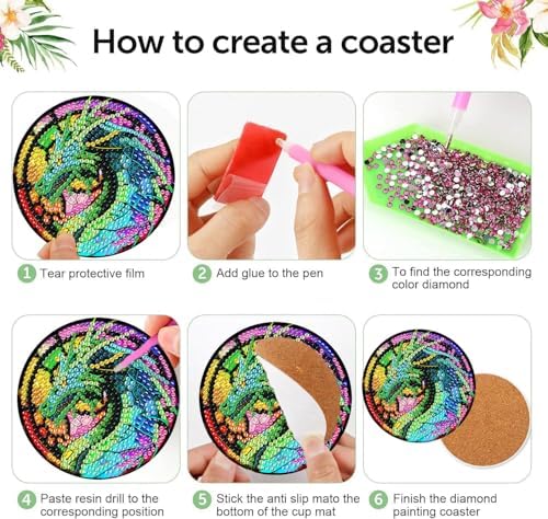 8 Pcs Diamond Art Coaster Kit for Adult with Holder, Diamond Coasters 4x4in