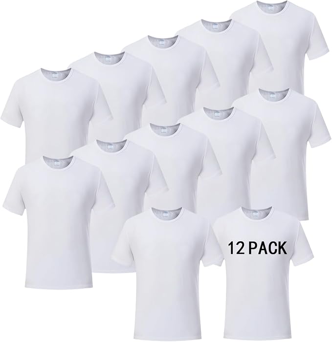 ORJ 12 PCS Unisex Tshirts for Adults Sublimation Blank T Shirt White Polyester Shirts Crew Neck Short Sleeve for Sublimation
