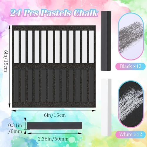 Watersay 24 Pcs Soft Pastel Drawing Chalk Set Square Sketch Chalk Non-toxic Artist Pastel Sticks for Professional Artists and Art Lovers(60 x 8 x 8 mm,Black,White)