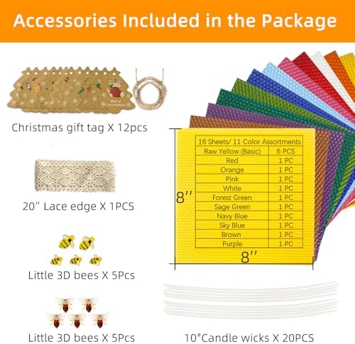 Lacaser Beeswax Sheets for Candle Making, Full Candle Making 50 Pcs Kit