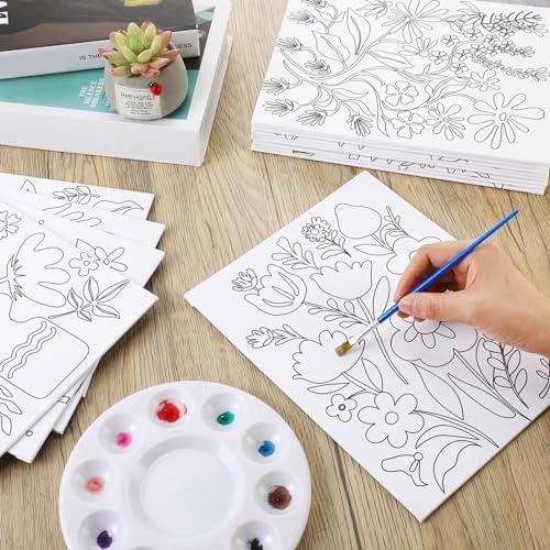Sherr 20 Pcs Pre Drawn Canvas Floral for Painting for Adults