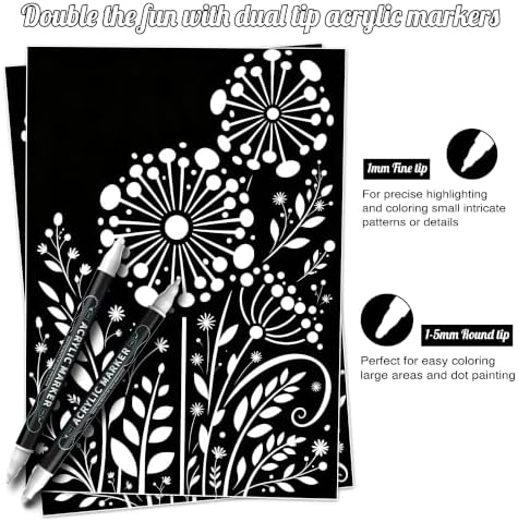nauets 6 White Dual Tip Acrylic Paint Markers Pens - Dot & Fine
