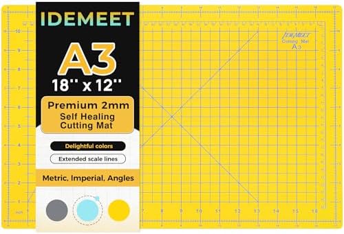 Self Healing Cutting Mat 18" x 12", A3 Double-Sided for Sewing & Quilting | Non-slip, 5-Ply Rotary Cutting Mat for Crafts Cutting Fabric Scrapbooking, and Small Modeling Projects, Lemon Yellow