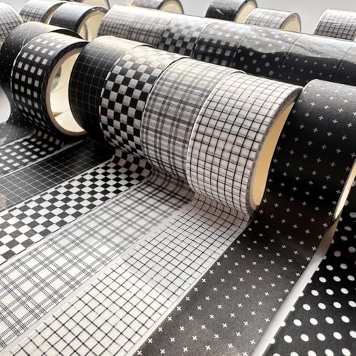 Black Grid Washi Tape Set 8 Rolls Plaid Decorative Masking Tapes for Arts, DIY Crafts, Journals, Planners, Scrapbook, Wrapping
