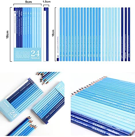 YYMIYU 24 Drawing Pencils Set, Art Sketching Pencils Charcoal Set 14B,12B,11B,10B,9B,8B,7B,6B,5B,4B,3B,2B,B,HB,H,2H,3H,4H,5H,6H,& Soft Neutral Hard Charcoal Pencils