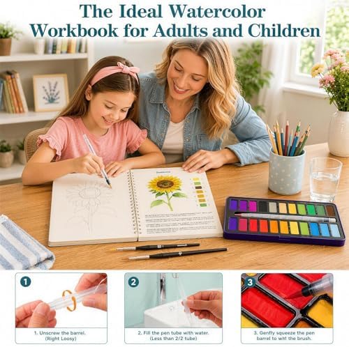 Watercolor Workbook for Beginner, Geirvte 14 Guided Flower Painting Project