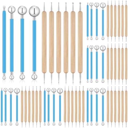 Teenyyou 6 Sets Dot Painting Tools 60 Pcs Clay Pottery Modeling Metal Embossing Tools Ceramic Clay Dotting Supplies for Painting Mandalas Pottery Art Rock
