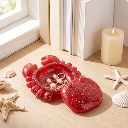 Silicone Crab Box Resin Mold with Lid, Reusable Ocean Theme Jewelry Box