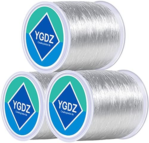 0.8mm Elastic String, YGDZ 3 Rolls Bracelets String Clear Elastic Stretch Cord Jewelry Bead Bracelet String for Seed Beads, Bracelets and Jewelry Making (100m/Roll)