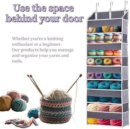 Hanging Yarn Storage Organizer with 5 Yarn Balls Pockets & 10 Mesh Pockets
