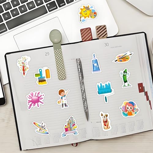 Art Painting Stickers, 100Pcs Paint Palette Stickers Paint Brushes Sticker Pigment Stickers Decals for Laptop Water Bottles Skateboard Luggage Computer, Gifts for Kids Girls Teens