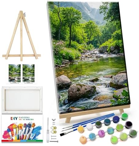 JOOZ Landscape Paint by Number Kit for Adults Beginner with Easel Mountain Adult Paint by Number Kits on Canvas with Frame Forest DIY Oil Painting Kits for Gift Home Wall Decor 7.87x11.81 Inch