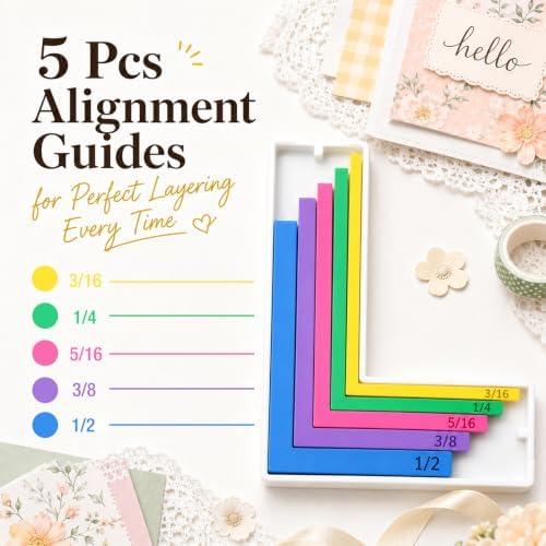 Paper Crafting Alignment Guide Set with Case,Margin Precision Layering Matting Spacers,Precision Layering & Matting Spacers,Color Coded Size Tabs for Card Making and Scrapbooking (5Pcs)