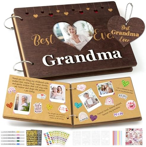 CY2SIDE Best Grandma Ever Album Scrapbook - Mother’s Day Wooden Scrapbook Craft Kit, DIY Photo Memories Book with 30 Pages Birthday Gift for Mother’s Day, DIY Handmade Scrapbook Gift for Grandmother