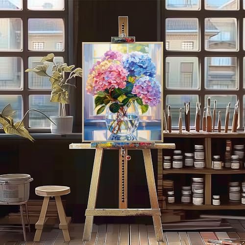 Natuyalo Paint by Numbers Kit for Adults Beginners and Kids, 16" Wx20 L Canvas Pictures Drawing Acrylic Paintwork with 3 Pcs Paintbrushes, Colorful Flowers in Vase