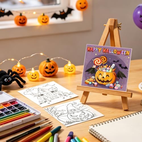 12 Packs Pre Drawn Canvas to Paint, Pre Printed Canvas for Painting, Pre Stretched Canvas Outline Painting Boards for Beginners, Students, Party Favors(4 * 4in) (Halloween)