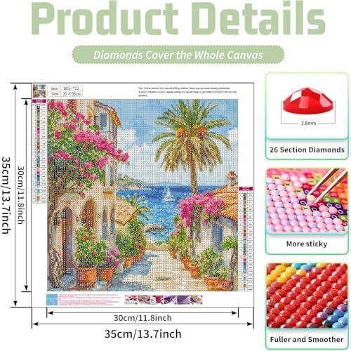 Accompany Wind Seaside Scenery Diamond Art Kits for Adults,5D Landscape Diamond Painting Kits for Beginners,DIY Round Full Drill Diamonds Gem Art Crafts for Home Wall Decor Gifts 14x14 Inch