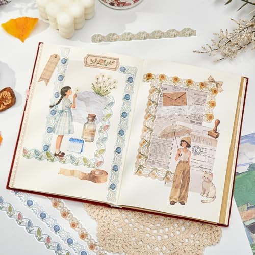 200 Pcs Vintage Lace Stickers for Kpop Photocard Deco | 100 White & 100 Colorful PET Border Stickers | 0.6 x 6 Self-Adhesive Lace Frame Stickers for Toploaders, Journaling, Scrapbooking & DIY Crafts