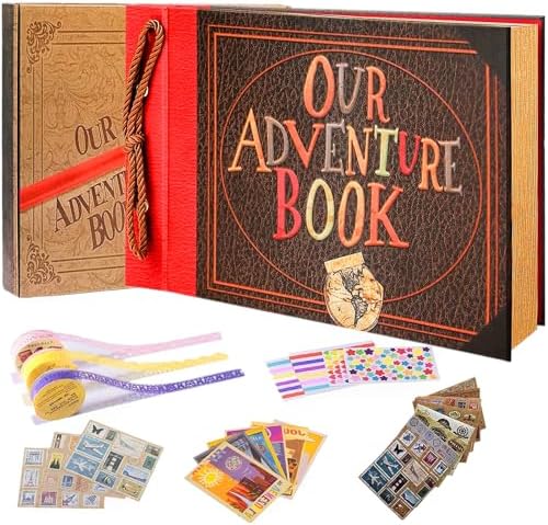 Our Adventure Book Handcrafted 11.92 x 7.62" Leather-Bound Scrapbook with 80 Pages, Embossed Lettering, Inspired by 'Up', Ideal for Photos, Weddings&Travel Memories Gift Box Included (Handmade Book)