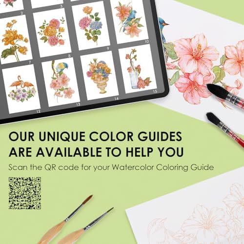 Grabie Watercolor Coloring Book, 15 A5 Cotton Sheets, Flower Themed