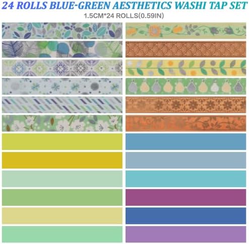 Colorful Washi Tape, 24 Rolls Aesthetic Decorative Foil Masking Tape Set with Gift Box, Decorative Tape for Bullet Journal, DIY Craft, Scrapbook Supplies