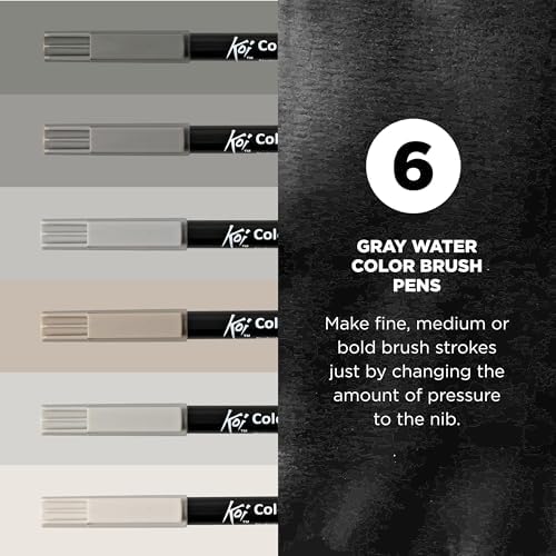Sakura XBR-6SA 6-Piece Koi Coloring Brush Pen Set, Gray