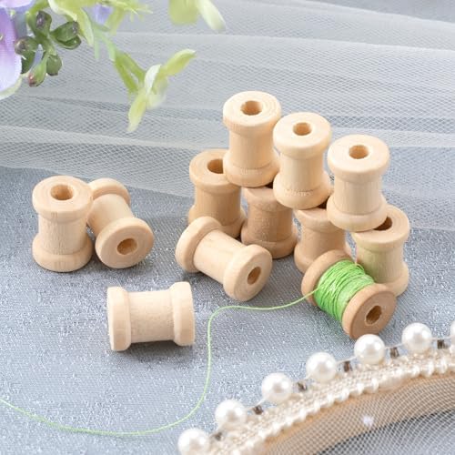 Pndeyo 25pcs Wooden Spools of Crafts, 0.51x0.67in, Beige