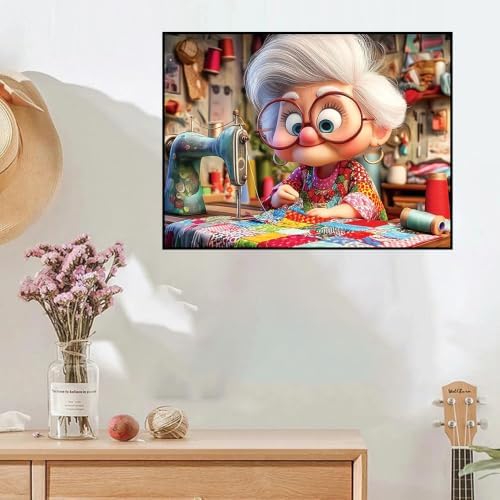 XUCNWL Diamond Art Kits for Adults,Sewing Machine Grandma Diamond Painting