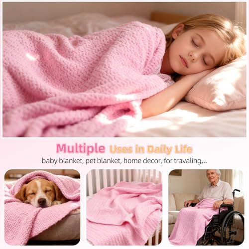 Aeelike Crochet Blanket Kit for Beginners, Easy Soft Crochet Kit, Pink