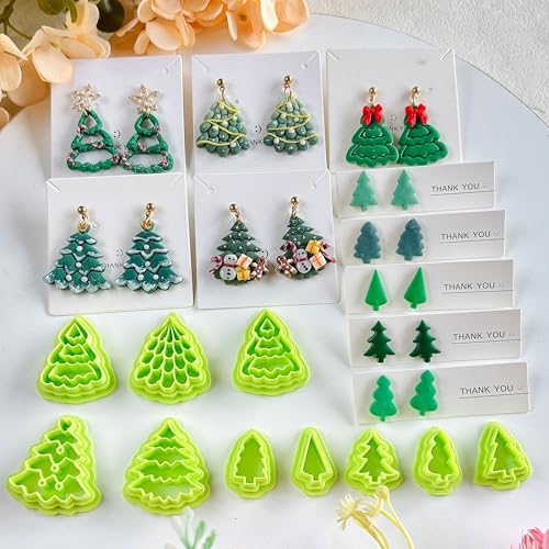 10pcs Christmas Tree Polymer Clay Cutter Sets, Clay Cutters for Clay Jewelry, Clay Cutters for Earrings Square, Polymer Clay Kit for DIY Tools Jewelry Earrings Making