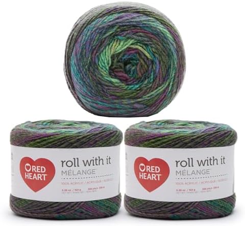 Red Heart Roll with It Melange Yarn for Crocheting, Catwalk, 3-Pack