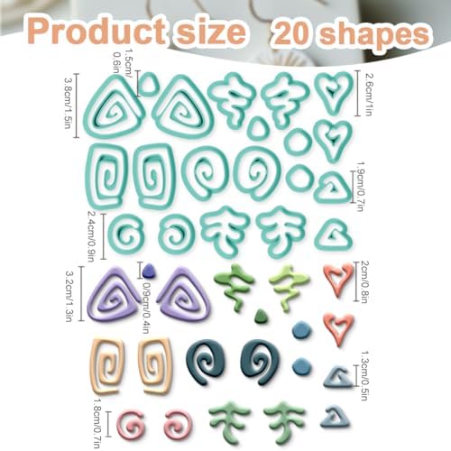 20Pcs Abstract Lines Polymer Clay Cutters Heart Spiral Triangle Clay Earrings Cutters Polymer Jewelry Cutter for Earrings Making Birthday Party DIY Supplies