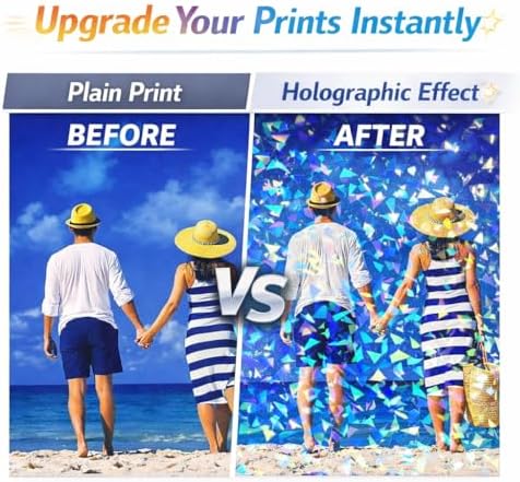 36 Sheets Holographic Sticker Paper Clear Laminating Sheets Adhesive Paper | Transparent Waterproof Rainbow Vinyl Sticker Paper A4 Size Holographic Laminate Sheets for DIY Crafts, with 6 Styles Mixed