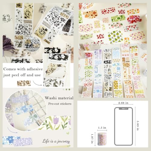 Washi Tape Stickers for Journaling Supplies,Flower Scrapbook Stickers