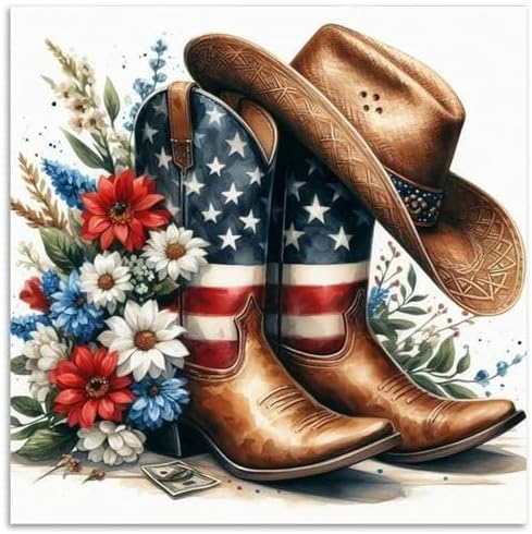 Cowboy Boot Diamond Art Kits for Adults Beginners 14x14 in, DIY Craft Gift
