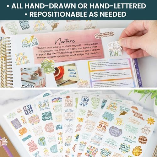 bloom daily planners Inspirational & Motivational Quotes Planner Stickers (8 Sheets / 200+ Stickers) - Hand-Lettered Positive Cute Aesthetic Quotes for Decorating, Planning, Scrapbooking - Cool Tones