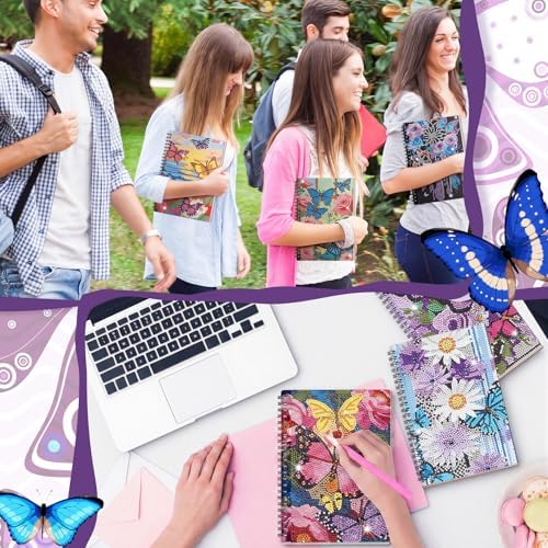 Fullhawl 6 Pack 5D DIY Diamond Art Crafts Kit for Adults Office Supplies Beginner A5 Leather Diamond Painting Gift for Women Art Cover Craft Accessories with Tool (Butterfly Floral)