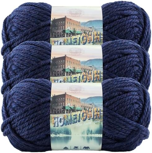 Lion Brand Yarn Hometown Yarn, Super-Bulky Yarn for Knitting, Crocheting, and Crafting, 3 Pack, San Diego Navy